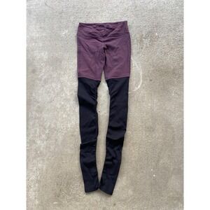 Alo Yoga Pants Womens Small Purple Black Colorblock Ribbed Goddess Leggings Tall